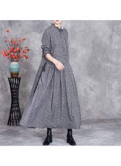 Madam Uniq New Floral Cotton-Linen Loose Maxi Dress with Tie, Artistic Bohemian Style, Plus Size, Knee-Length  - Image 3