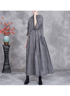 Madam Uniq New Floral Cotton-Linen Loose Maxi Dress with Tie, Artistic Bohemian Style, Plus Size, Knee-Length  - Image 4