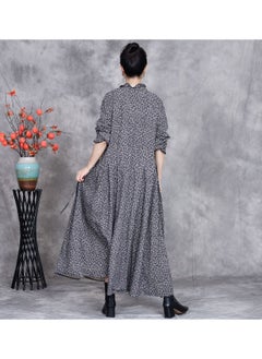 Madam Uniq New Floral Cotton-Linen Loose Maxi Dress with Tie, Artistic Bohemian Style, Plus Size, Knee-Length  - Image 2