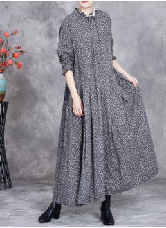 Madam Uniq New Floral Cotton-Linen Loose Maxi Dress with Tie, Artistic Bohemian Style, Plus Size, Knee-Length  - Image 1