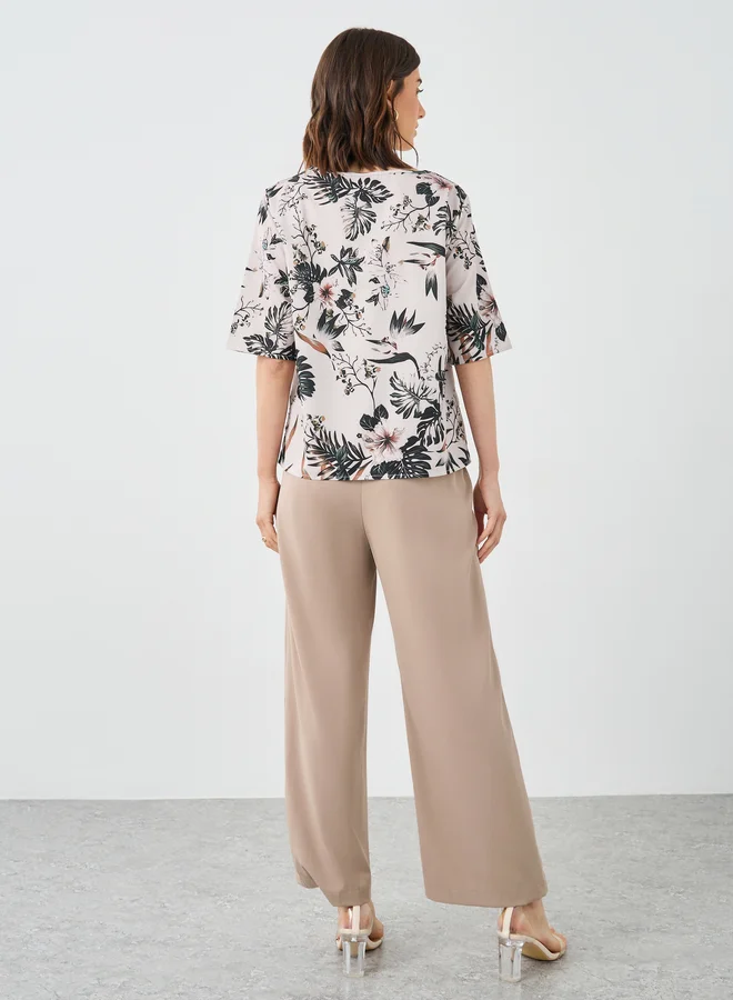 Take Two Women Floral Top and Wide Leg Pants Co-Ords