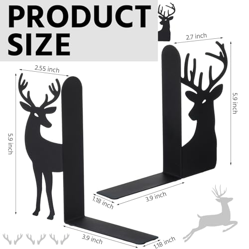 Geelin Reindeer Metal Bookends Set of 2 Black Reindeer Head Christmas Book Ends for Shelves Elk L Shaped Book Organizer for Desk Organizer Deer Lovers and Reading Enthusiasts - Image 3