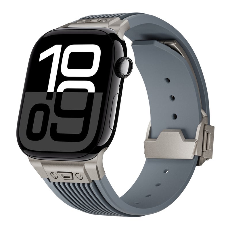 erorex For Apple Watch Series 10 46Mm Vertical Texture Titanium Buckle Elastic Silicone Watch Band(Grey) - Image 1