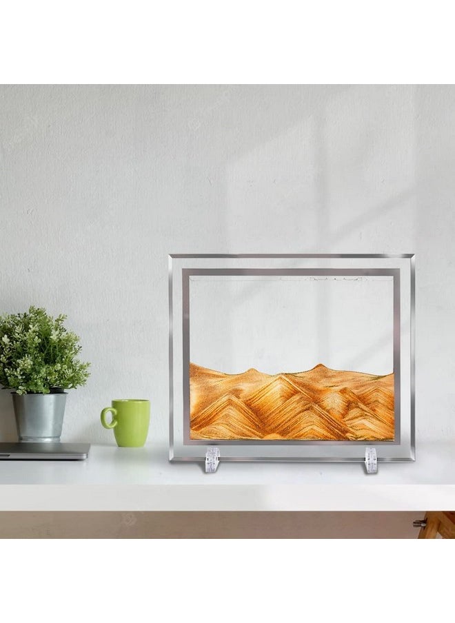 Nyrwana - NYRWANA Moving Sand Art Picture Glass Liquid Wall Painting 3D Deep Sea Sandscape Natural Landscape in Motion Display Flowing Sand Frame Relaxing Home Decor (12”, Orange) - Image 1