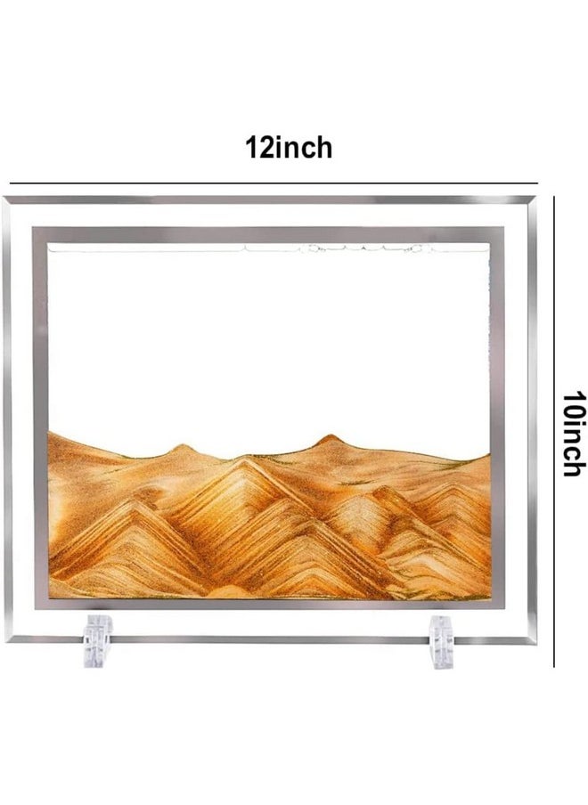 Nyrwana - NYRWANA Moving Sand Art Picture Glass Liquid Wall Painting 3D Deep Sea Sandscape Natural Landscape in Motion Display Flowing Sand Frame Relaxing Home Decor (12”, Orange) - Image 1