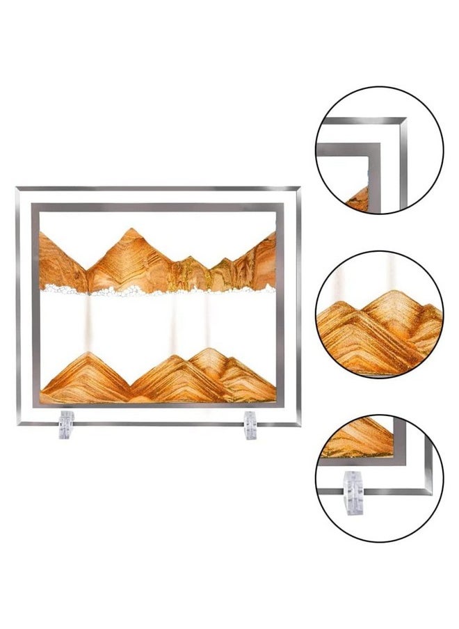 Nyrwana - NYRWANA Moving Sand Art Picture Glass Liquid Wall Painting 3D Deep Sea Sandscape Natural Landscape in Motion Display Flowing Sand Frame Relaxing Home Decor (12”, Orange) - Image 1