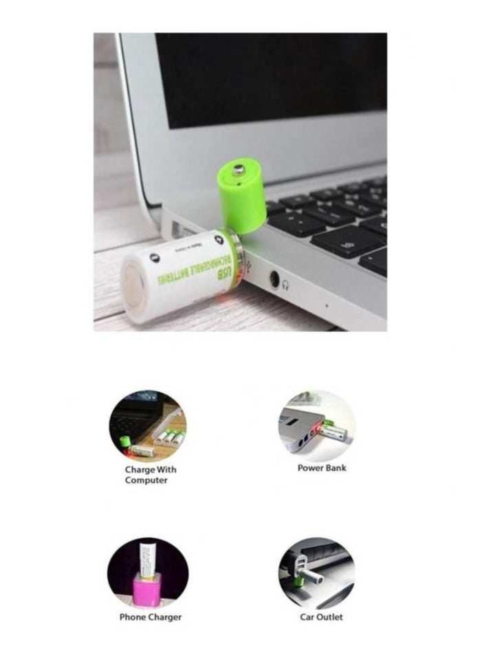 حجارة بطاريات قابله للشحن بمنفذ شحن usb - مقاس aa - Image 2