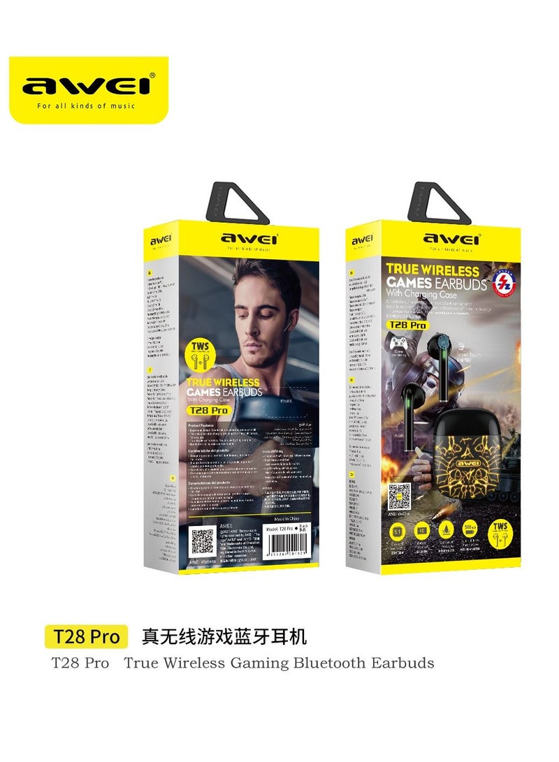 Awei True Wireless Bluetooth Gaming Black Earbuds Cool LED Light Colour Change - Image 1