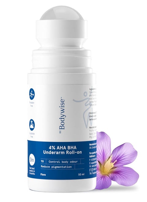 4% AHA BHA Underarm Roll on | With 2% Lactic Acid, 1% Mandelic Acid, 1% Salicylic Acid | Prevents Odour, Reduces Pigmentation | For Radiant Underarms | Suitable for Sensitive Skin | 50ml
