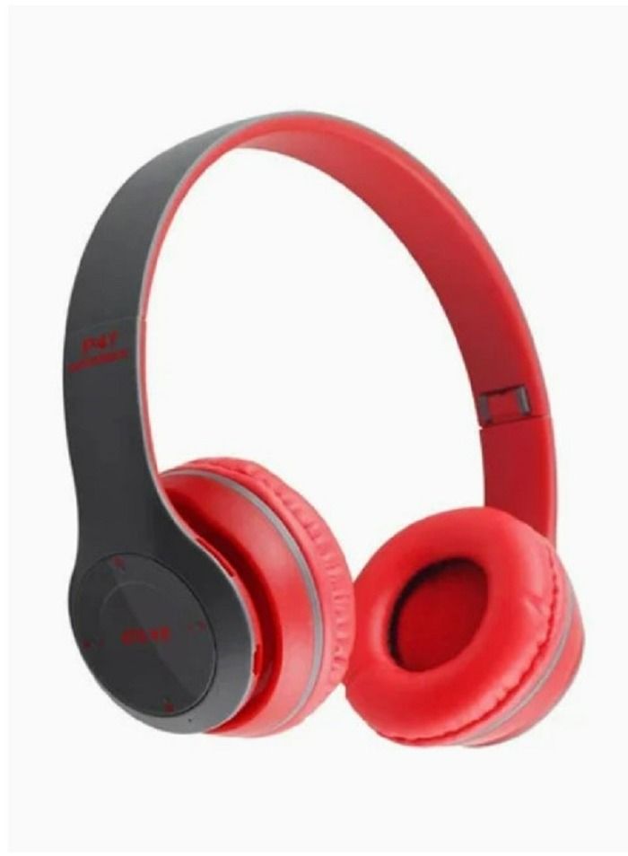P47 Bluetooth Wireless Over The Head Headphones Red/Black - Image 1