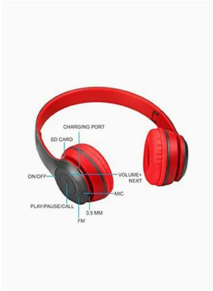 P47 Bluetooth Wireless Over The Head Headphones Red/Black - Image 2