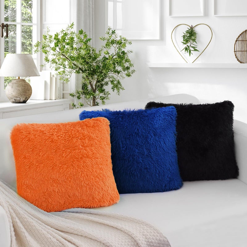 BBiggood Royal Blue Throw Pillow Covers for Couch, Pack of 2 Luxury Soft Faux Fur Throw Pillow Covers Home Decor Pillows for Couch Living Room Bed Furry Plush Pillow Cover Set, 20 x 20 Inch - Image 4