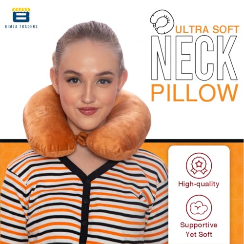 CRAE Travel Neck Pillow for Men & Women | Soft Fibre Cushion for Flight, Car & Train | Soft Velvet Fabric with Attachable Snap Strap | Cervical Support for Neck Pain Relief.Pack of 1(Mustard Orng) - Image 2