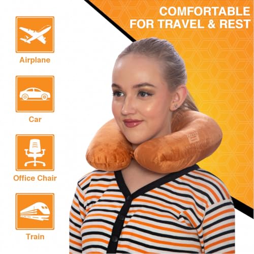 CRAE Travel Neck Pillow for Men & Women | Soft Fibre Cushion for Flight, Car & Train | Soft Velvet Fabric with Attachable Snap Strap | Cervical Support for Neck Pain Relief.Pack of 1(Mustard Orng) - Image 4