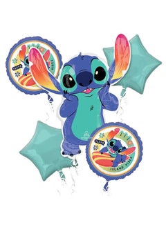 Anagram Disney Stitch Foil Balloon Bouquet, Lilo & Stitch Themed Party Balloons Set for Kids’ Birthdays, Includes Character & Star Balloons 