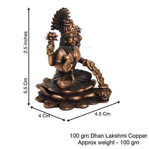 Bhimonee Decor Handmade Copper Dhan Lakshmi Idol | 2.5-Inch Patina Antique Finish | Auspicious Home Temple & Office Décor - Image 2
