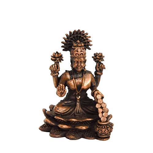 Bhimonee Decor Handmade Copper Dhan Lakshmi Idol | 2.5-Inch Patina Antique Finish | Auspicious Home Temple & Office Décor - Image 1