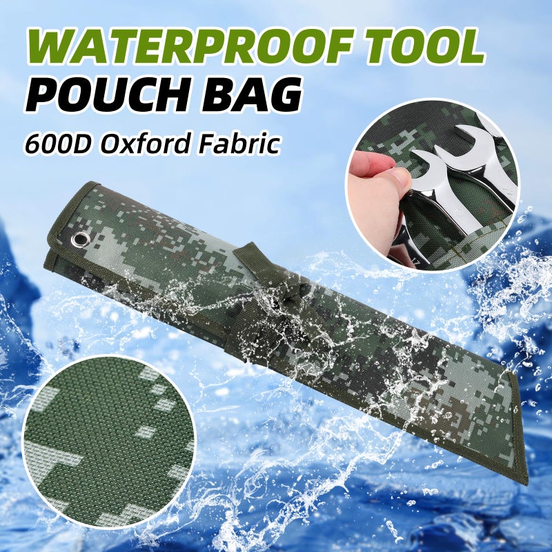 ROCKCOON 16 Pocket Wrench Roll Organizer, Rolled Tool Pouch Bag with Water Proof Oxford Cloth, Dark Camouflage - Image 3