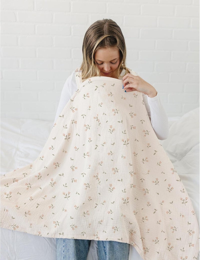 Muslin Nursing Cover: 65 X 95CM White Multi-Use Privacy Cover - Soft Cotton Breastfeeding Cover for Nursing Mothers & Baby Stroller Use - Image 4