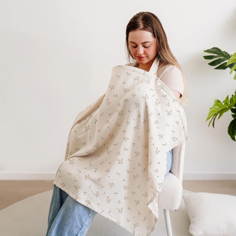 Muslin Nursing Cover: 65 X 95CM White Multi-Use Privacy Cover - Soft Cotton Breastfeeding Cover for Nursing Mothers & Baby Stroller Use - Image 3