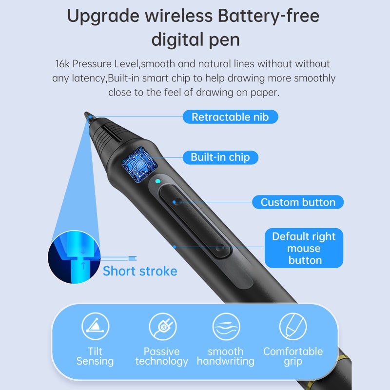 بوستو لوحة الرسم الجرافيكية المحمولة BOSTO BT-13HDK مقاس 13.3 بوصة بشاشة H-IPS LED وطبقة مضادة للتوهج، لوحة رسم رقمية بمستوى ضغط 16 ألف وقلم بدون بطارية بتقنية سلبية مع 8 مفاتيح قابلة للتخصيص - Image 5