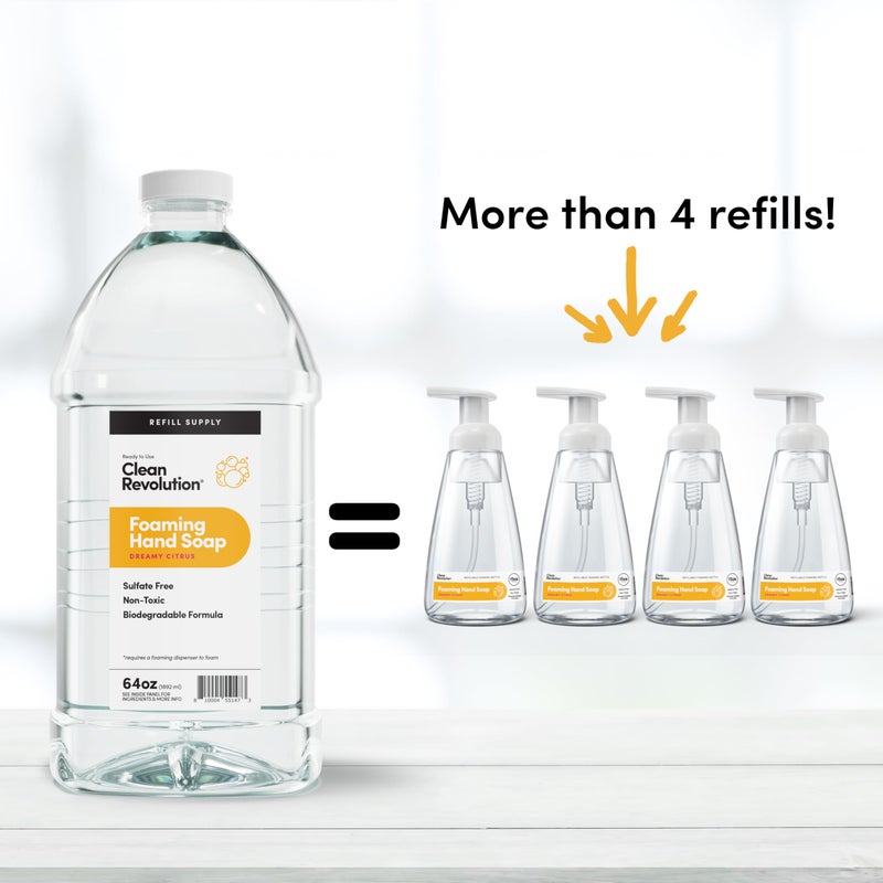 Clean Revolution Foaming Hand Soap Refill Supply Container. Ready to Use Formula. Dreamy Citrus Fragrance, 64 Fl Oz - Made in USA - Image 2