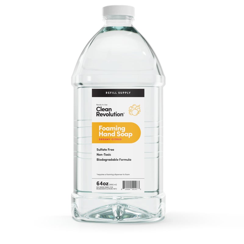 Clean Revolution Foaming Hand Soap Refill Supply Container. Ready to Use Formula. Dreamy Citrus Fragrance, 64 Fl Oz - Made in USA - Image 1