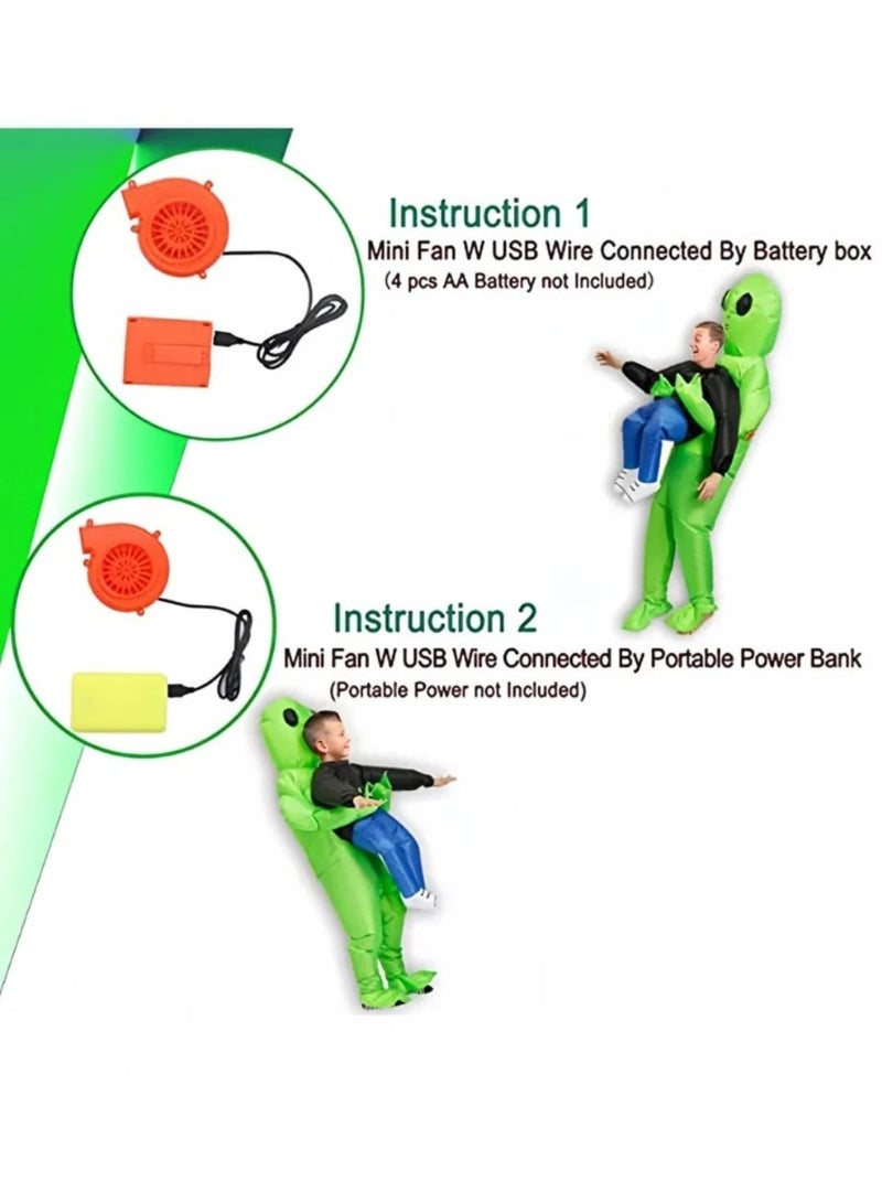 Inflatable Alien Carry Me Costume for Adults – Funny Blow Up Halloween Party Outfit with Air Pump - Image 2