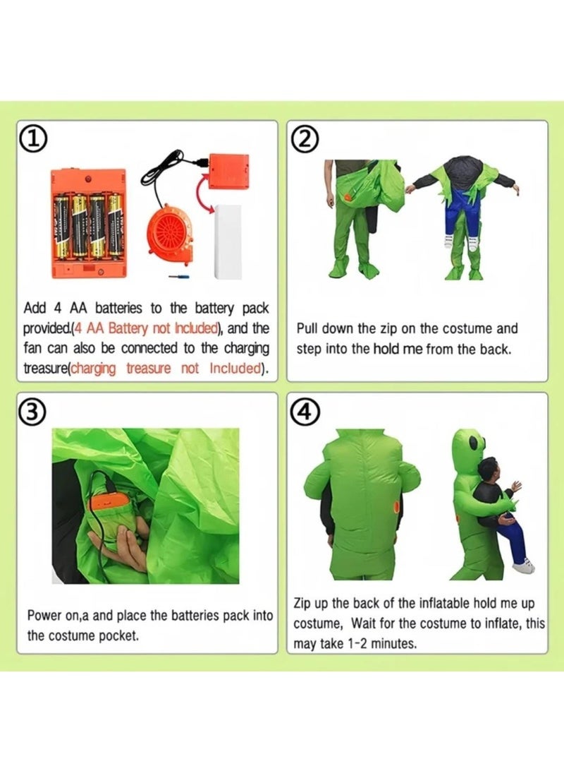 Inflatable Alien Carry Me Costume for Adults – Funny Blow Up Halloween Party Outfit with Air Pump - Image 3