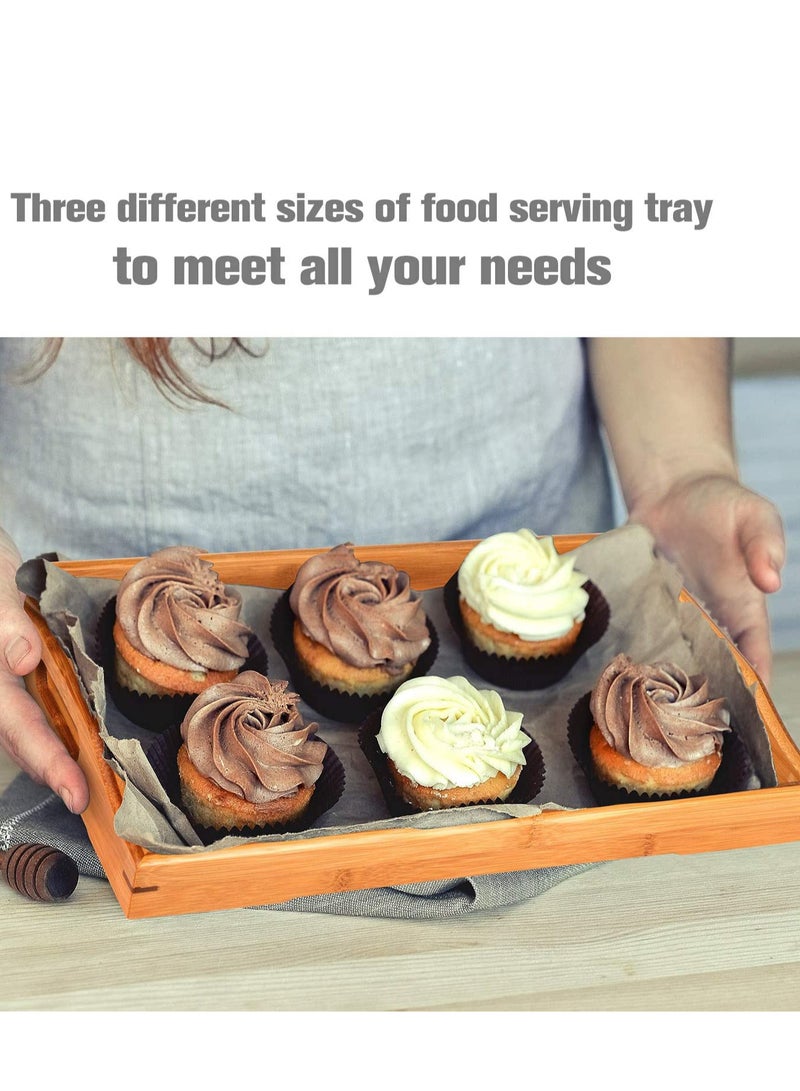 SAQOWARE Premium 3-Piece Bamboo Serving Trays with Handles – Eco-Friendly Wooden Trays for Food Serving, Breakfast in Bed, Snacks, Coffee, Bakery & Oven Use – Multipurpose Restaurant , Cafes , Kitchen and Office Bamboo Trays - Image 3