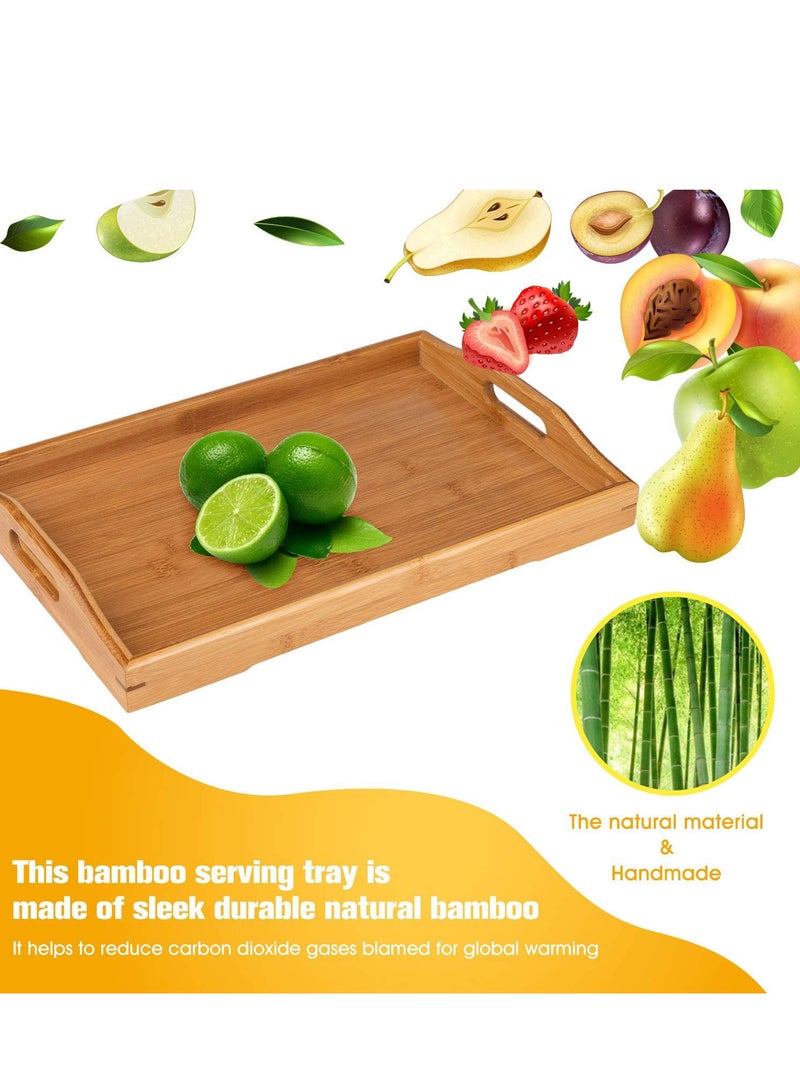 SAQOWARE Premium 3-Piece Bamboo Serving Trays with Handles – Eco-Friendly Wooden Trays for Food Serving, Breakfast in Bed, Snacks, Coffee, Bakery & Oven Use – Multipurpose Restaurant , Cafes , Kitchen and Office Bamboo Trays - Image 4
