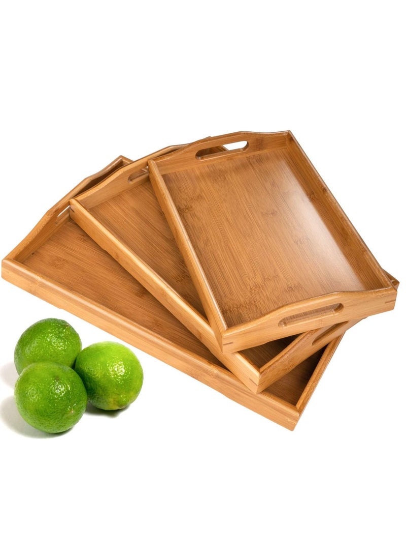 SAQOWARE Premium 3-Piece Bamboo Serving Trays with Handles – Eco-Friendly Wooden Trays for Food Serving, Breakfast in Bed, Snacks, Coffee, Bakery & Oven Use – Multipurpose Restaurant , Cafes , Kitchen and Office Bamboo Trays - Image 5