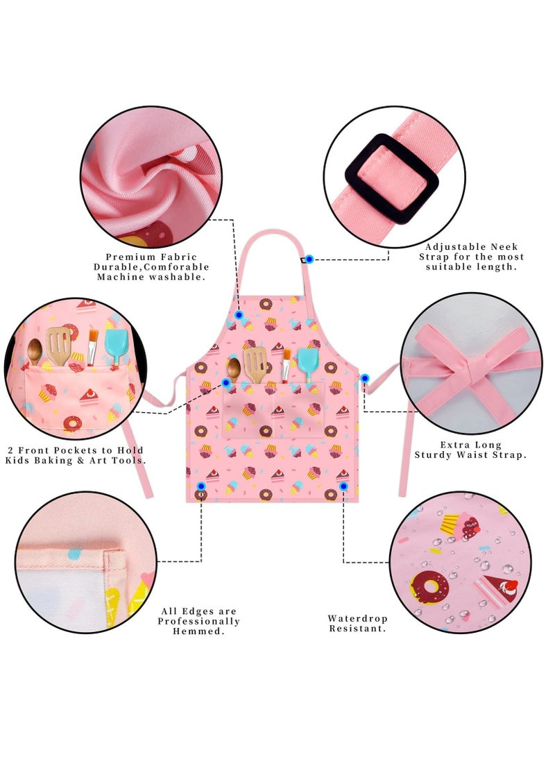 SYOSI Kids Aprons for Girls Toddler, Adjustable with Pockets Cooking Baking Painting Crafting Art Gardening - Image 2