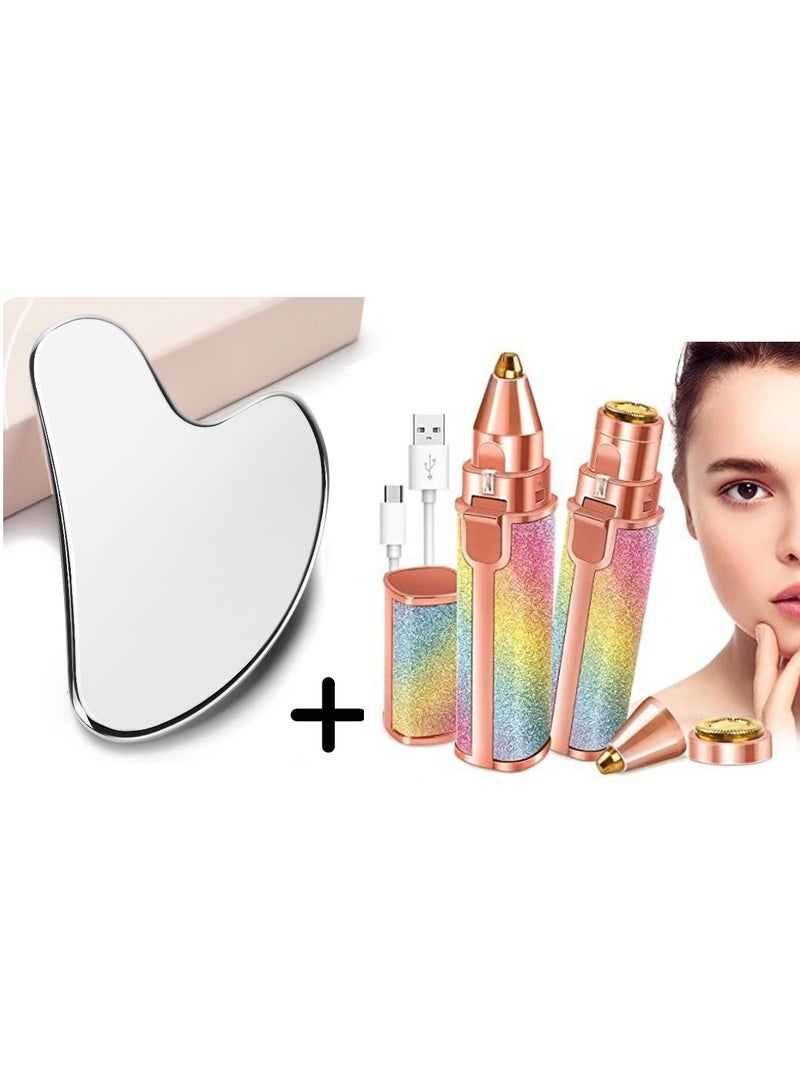 BLAWLESS 2 in 1 Rechargeable USB Painless Face & Eyebrow Hair Remover +Stainless Steel Gua Sha Massage Tool - Image 1