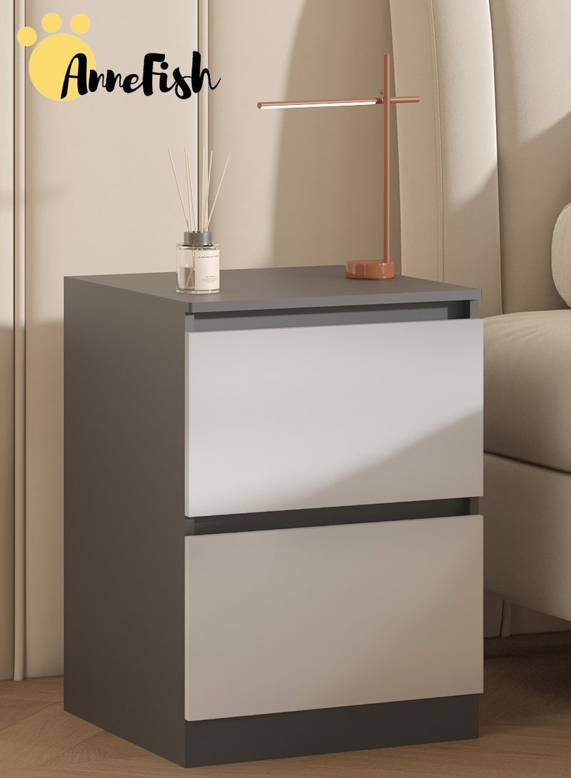 آن فش منضدة 40*40*55 سنتيمتر لغرفة النوم طاولة جانبية ريفية طاولة نهاية السرير بسيطة مع 2 أدراج تخزين للمنزل - Image 2