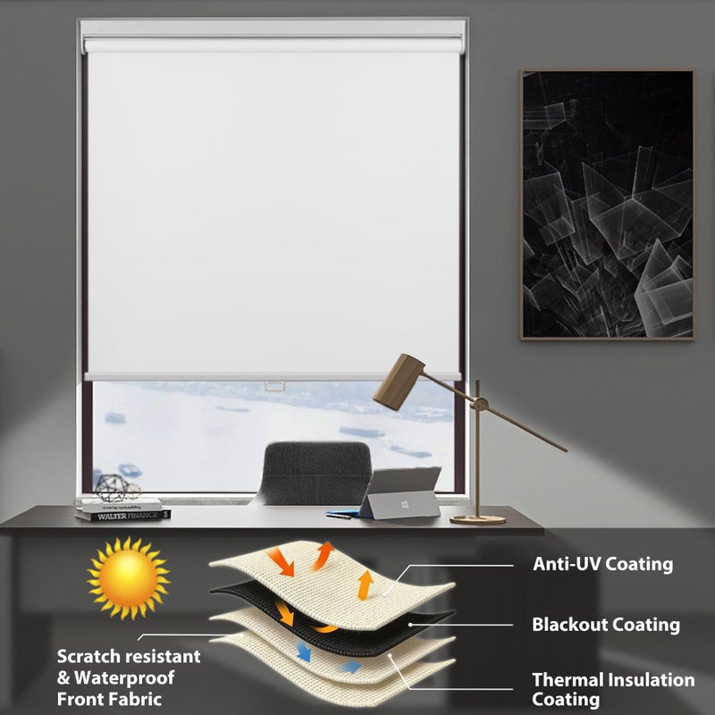 HESTIA No Drill Cordless Blackout Roller Shades Screwless Waterproof Shower Window Blinds, Auto-Retraction Easy Install Blind for Bathroom/Kitchen/Office/Exterior, White, 22" W x 54" H - Image 4