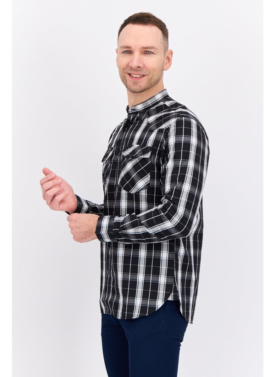 GAS - Men Regular Fit Plaid Long Sleeves Casual Shirt, Black/Grey Combo - Image 1