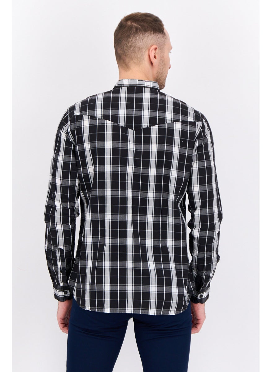 GAS - Men Regular Fit Plaid Long Sleeves Casual Shirt, Black/Grey Combo - Image 1