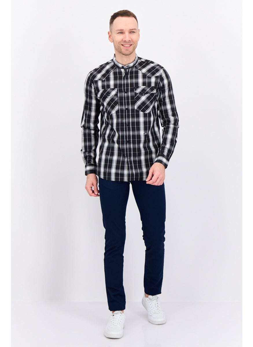 GAS - Men Regular Fit Plaid Long Sleeves Casual Shirt, Black/Grey Combo - Image 1
