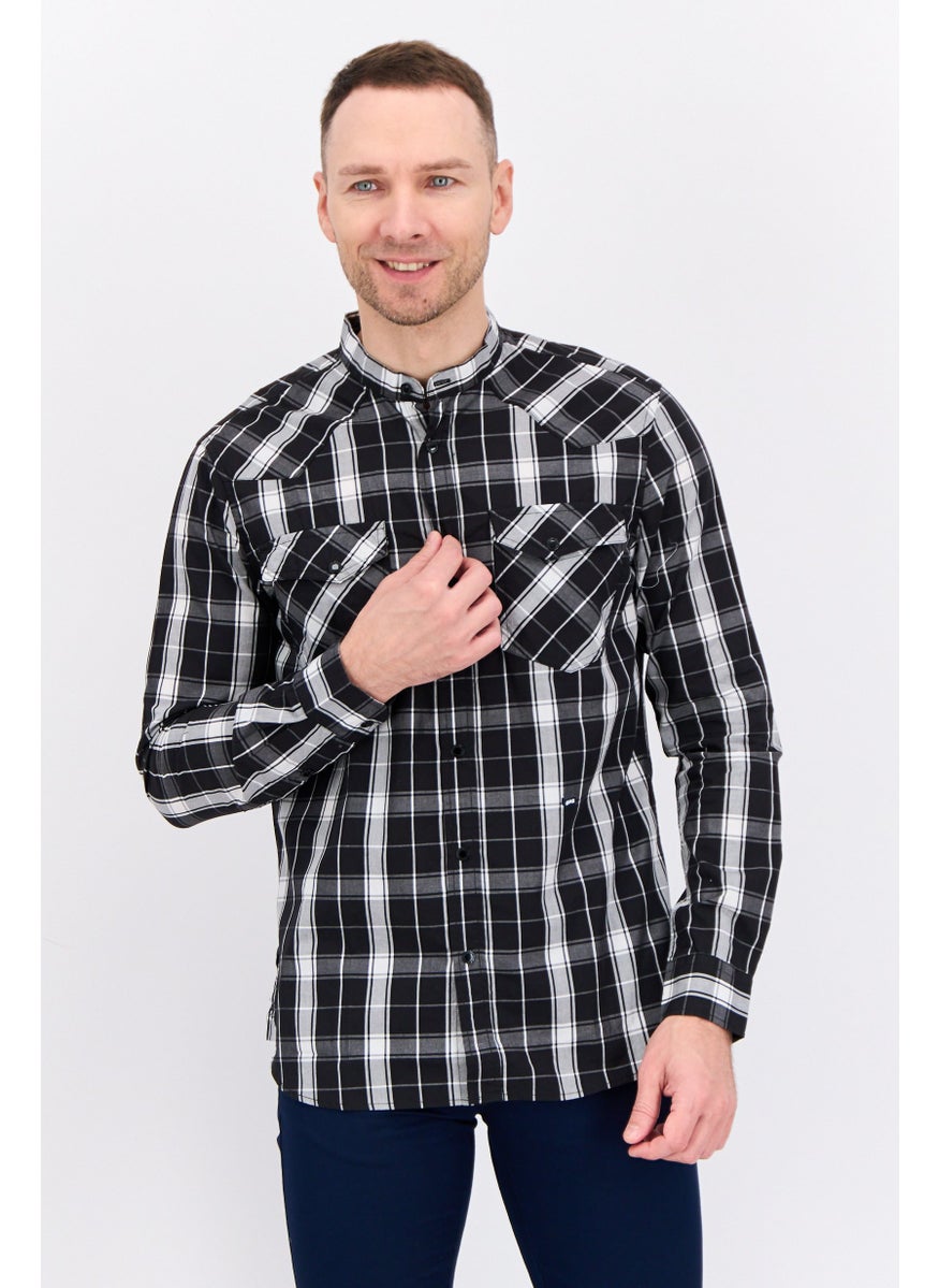 GAS - Men Regular Fit Plaid Long Sleeves Casual Shirt, Black/Grey Combo - Image 1