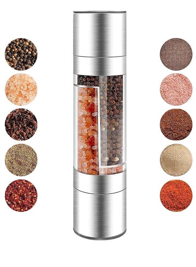 Salt and Pepper Grinder,2 in 1 Manual Stainless Steel Salt Pepper Grinder，Adjustable coarseness ceramic spice grinder，refillable，For camping trips outdoor family barbecues - Image 1