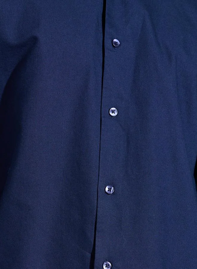Styli Navy Blue Men Navy Blue Solid Regular Fit Oxford Shirt for Men | Best Price UAE