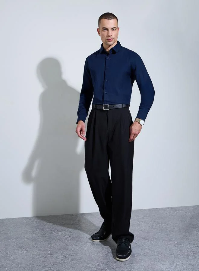 ستايلي Men Navy Blue Solid Regular Fit Oxford Shirt