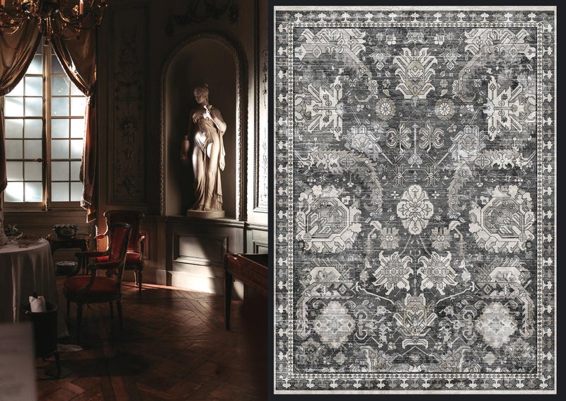 RUGSURE Washable Area Rugs - Perfect for Living Room, Bedroom, Kids Room, Nursery - Stain & Water Resistant Non-Slip, Pet & Child Friendly, Vintage Tribal Area Rugs (Grey, 4' x 6') - Image 2