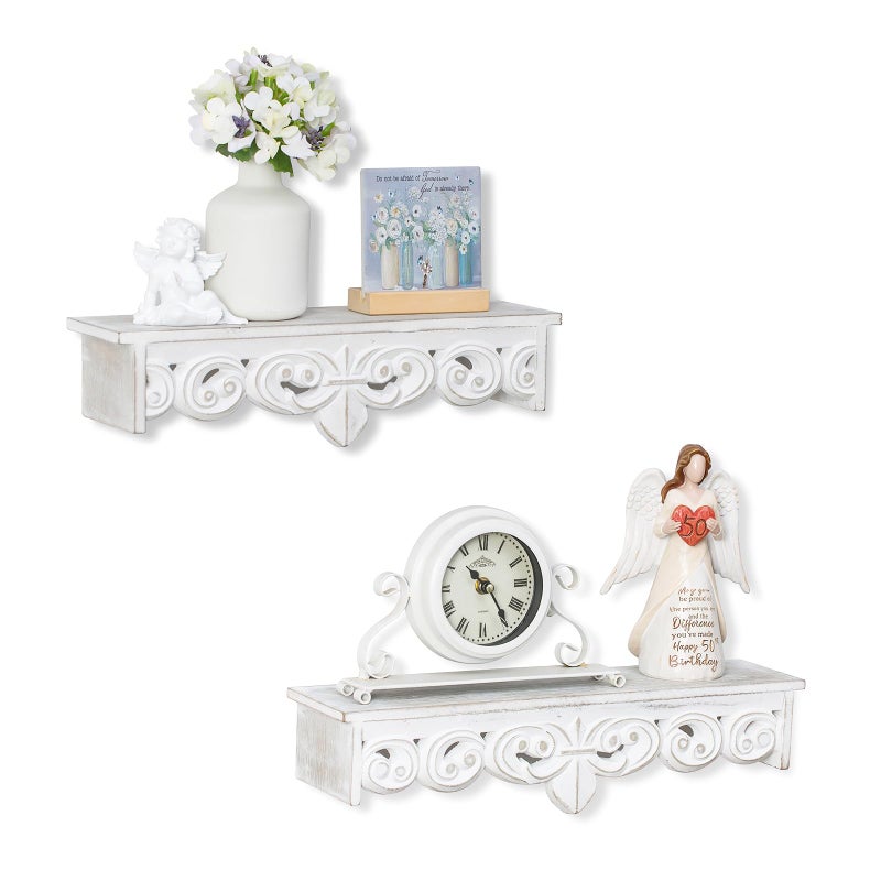 Walasis White Wall Shelves French Country Decor - Decorative Floating Shelf Antique Wood Wall Decor Farmhouse Rustic Hanging Shelves for Living Room Bedroom - Image 1