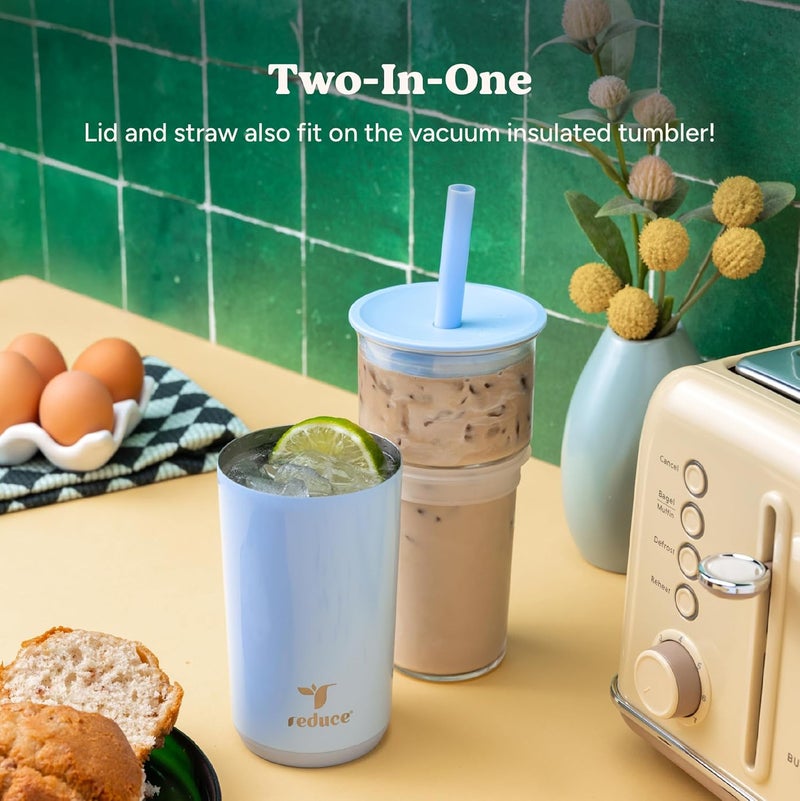 Reduce Aspen 20 oz Vacuum Insulated Glass Tumbler with Lid & Extra Wide Straw - Keeps Drinks Cold for 12 Hrs - Ideal for Iced Coffee, Smoothies & Boba - Dishwasher Safe, Soft Base - French Vanilla - Image 3