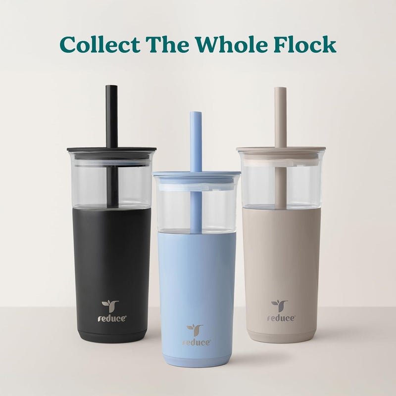 Reduce Aspen 20 oz Vacuum Insulated Glass Tumbler with Lid & Extra Wide Straw - Keeps Drinks Cold for 12 Hrs - Ideal for Iced Coffee, Smoothies & Boba - Dishwasher Safe, Soft Base - French Vanilla - Image 5