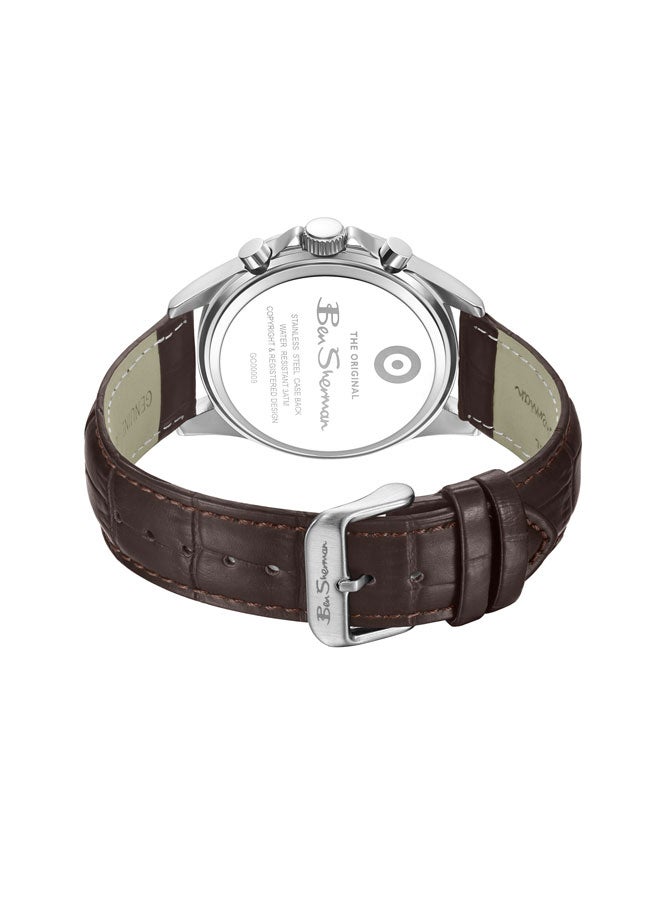 Ben Sherman Winchester Green Dial Brown Genuine Leather Strap Chronograph Watch for Men, 43.2mm - Image 3
