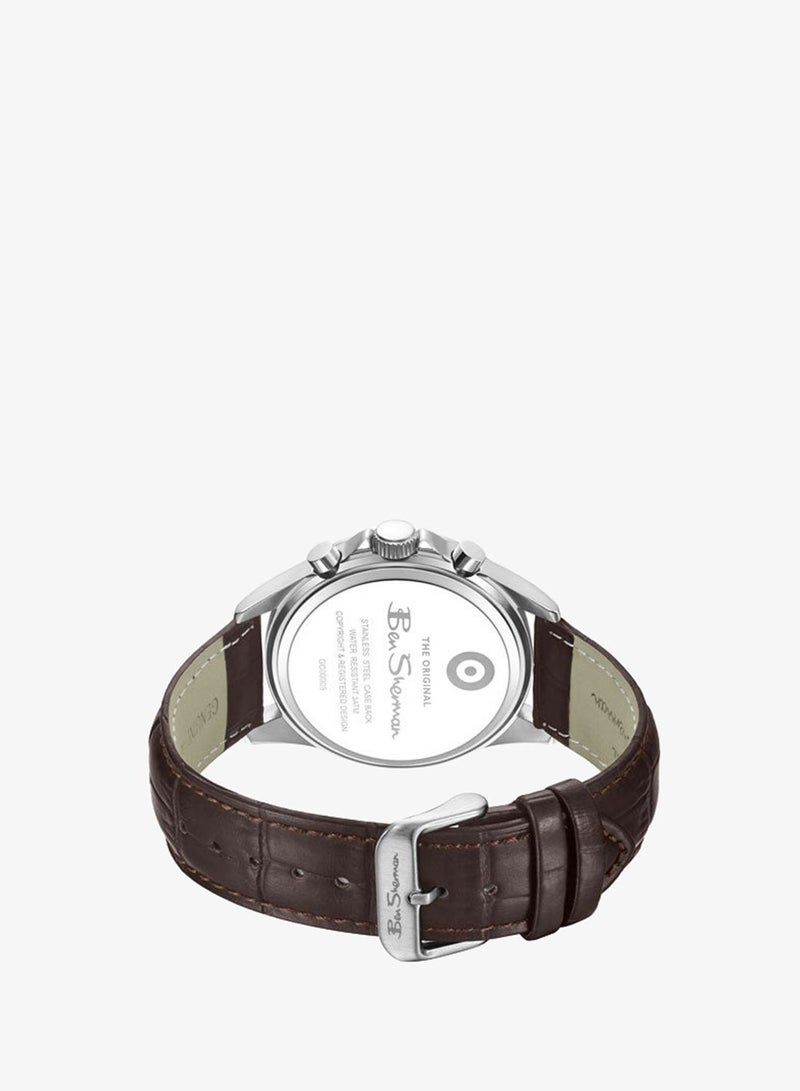 Ben Sherman Winchester Green Dial Brown Genuine Leather Strap Chronograph Watch for Men, 43.2mm - Image 3
