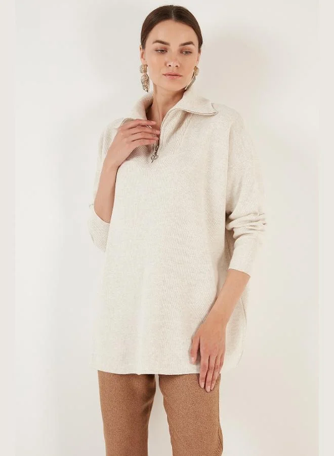 ليلا ليلا سويتر نسائي محبوك بقصة واسعة وسحاب نصفي